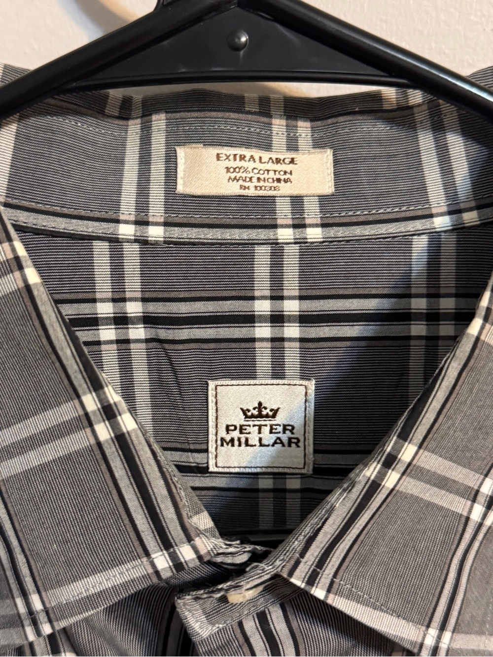 Peter Millar Men’s XL Gray Plaid‎ 100% Cotton Button Down Shirt